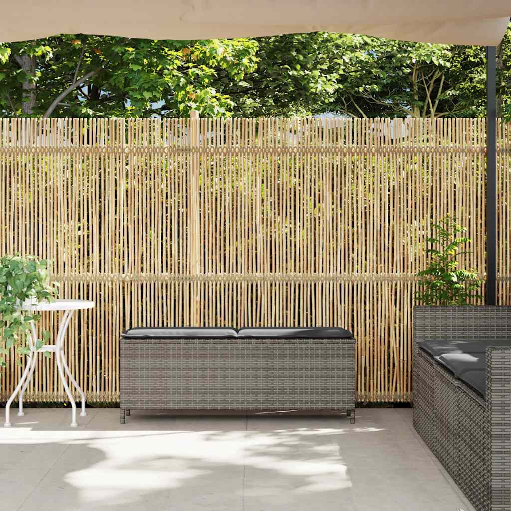 Πάγκος κήπου με μαξιλάρι γκρι 110x30x40,5 cm Poly Rattan - Pakobazaar