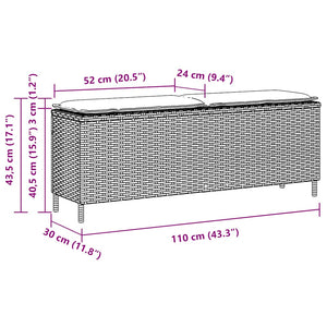 Πάγκος κήπου με μαξιλάρι γκρι 110x30x40,5 cm Poly Rattan - Pakobazaar