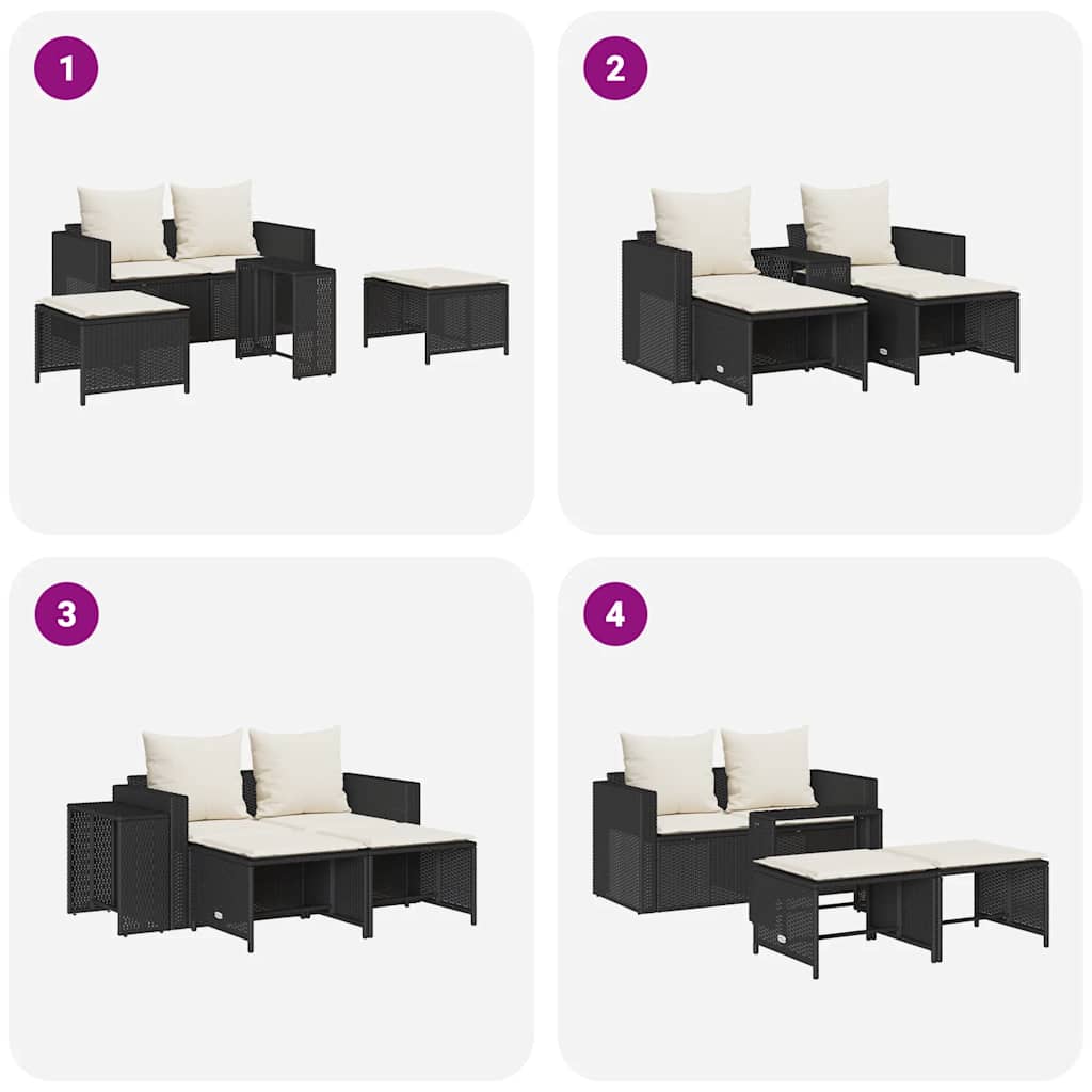 5 τεμαχίων σετ καναπέδες κήπου με μαξιλάρια Stackable μαύρο