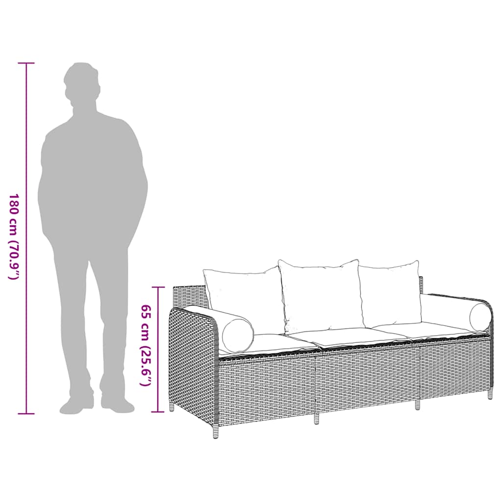 Καναπές Κήπου Τριθέσιος Μπεζ από Συνθετικό Ρατάν με Μαξιλάρια