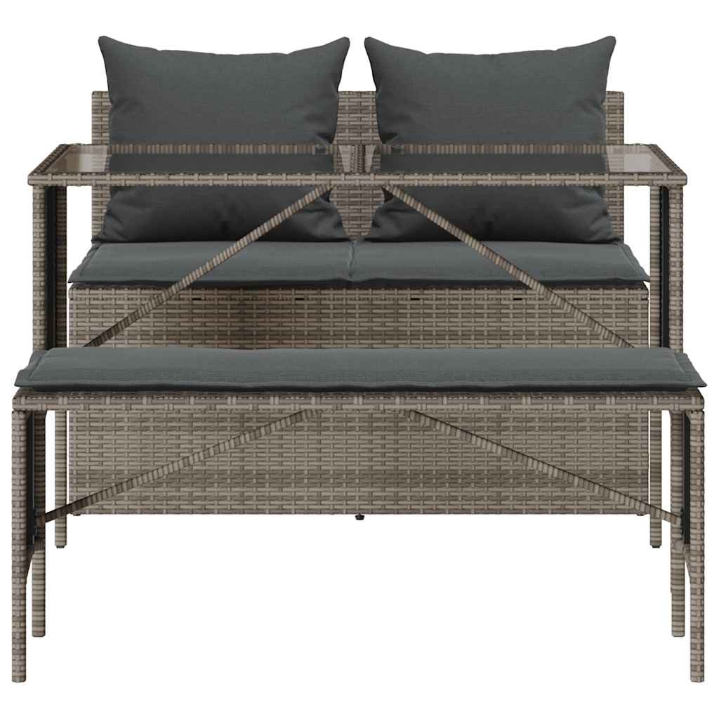 Σετ Τραπεζαρίας Κήπου 3 τεμ. Γκρι Συνθ. Ρατάν με Μαξιλάρια