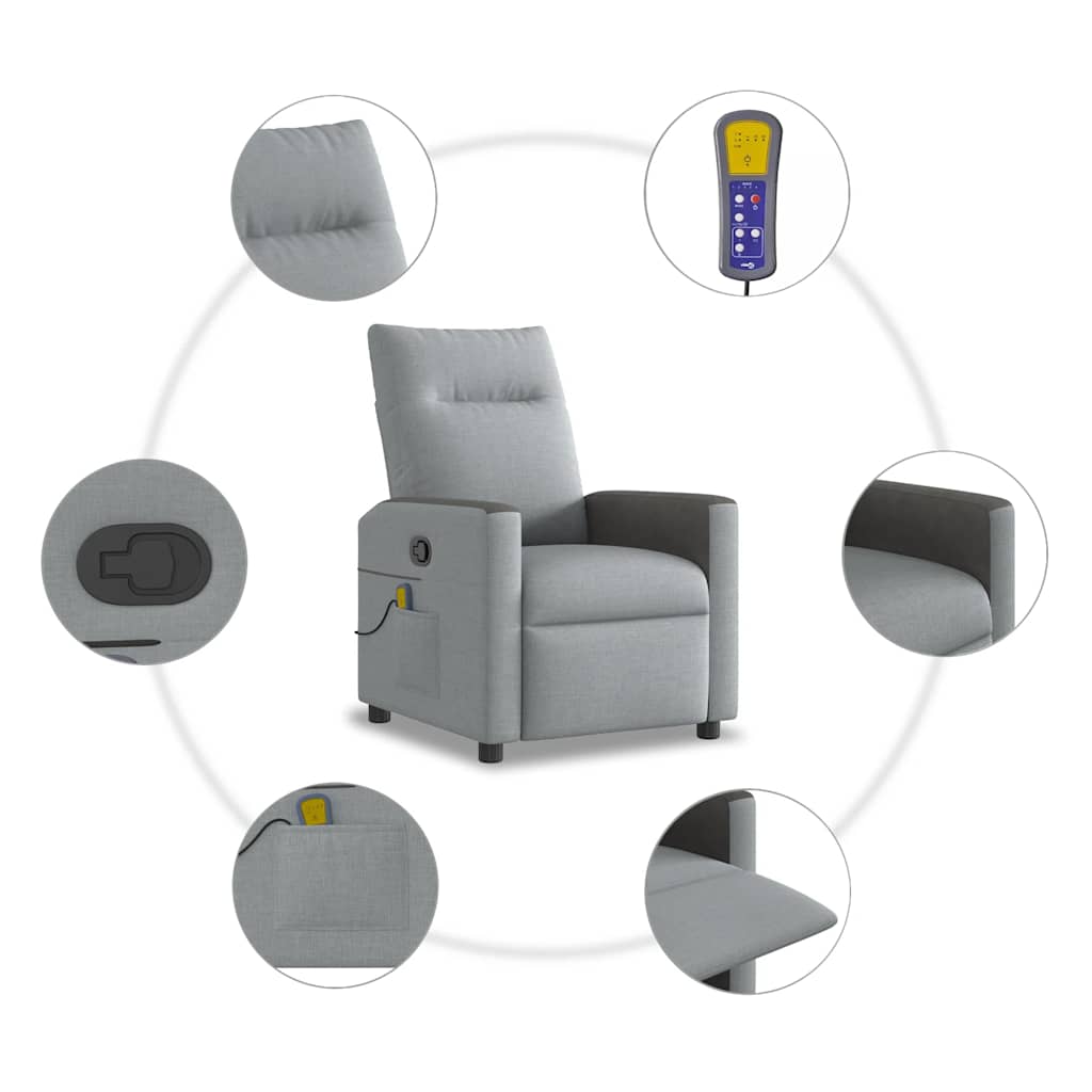 Πολυθρόνα Μασάζ Ανακλινόμενη Ανοιχτό Γκρι Υφασμάτινη - Pakobazaar