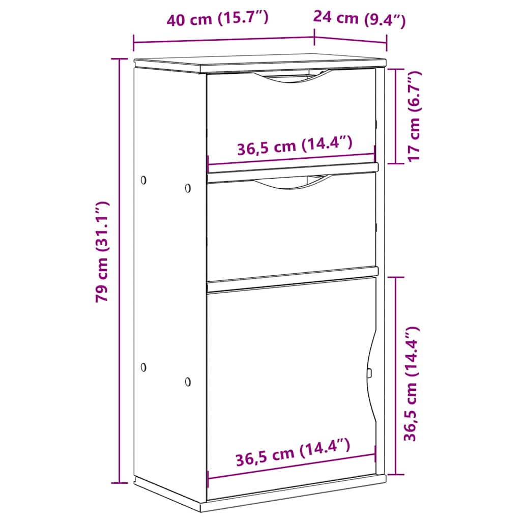 Συρταριέρα με Συρτάρια ODDA Λευκό 40x24x79εκ. Μασίφ Ξύλο Πεύκου