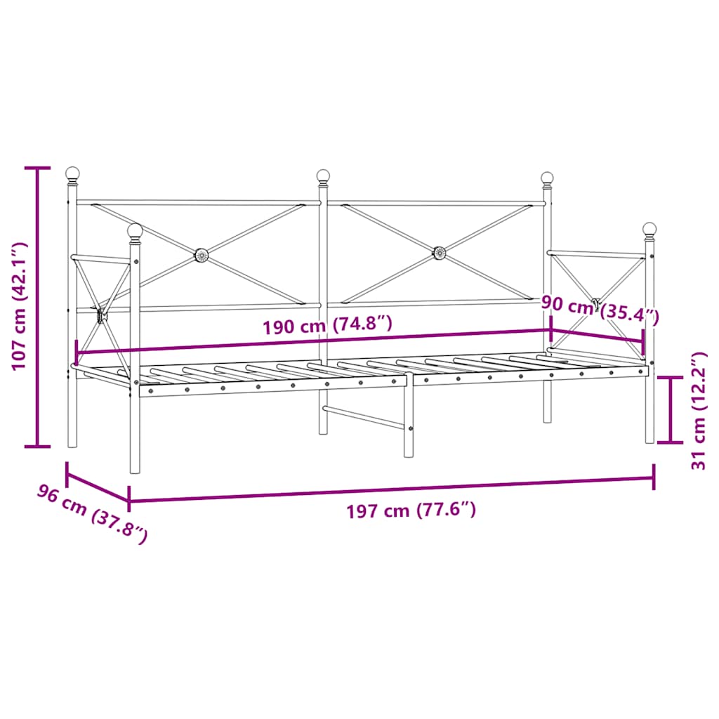 Κρεβάτι ημέρας χωρίς στρώμα Λευκό 90x190 cm Ατσάλι