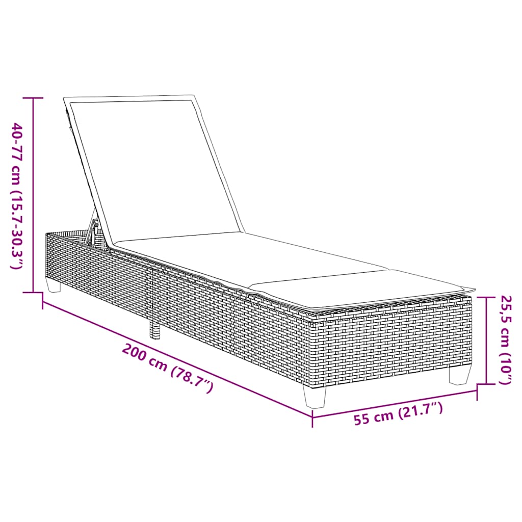 Ξαπλώστρα με Μαξιλάρια Μπεζ 55x200x25,5 εκ. από Συνθετικό Ρατάν - Pakobazaar
