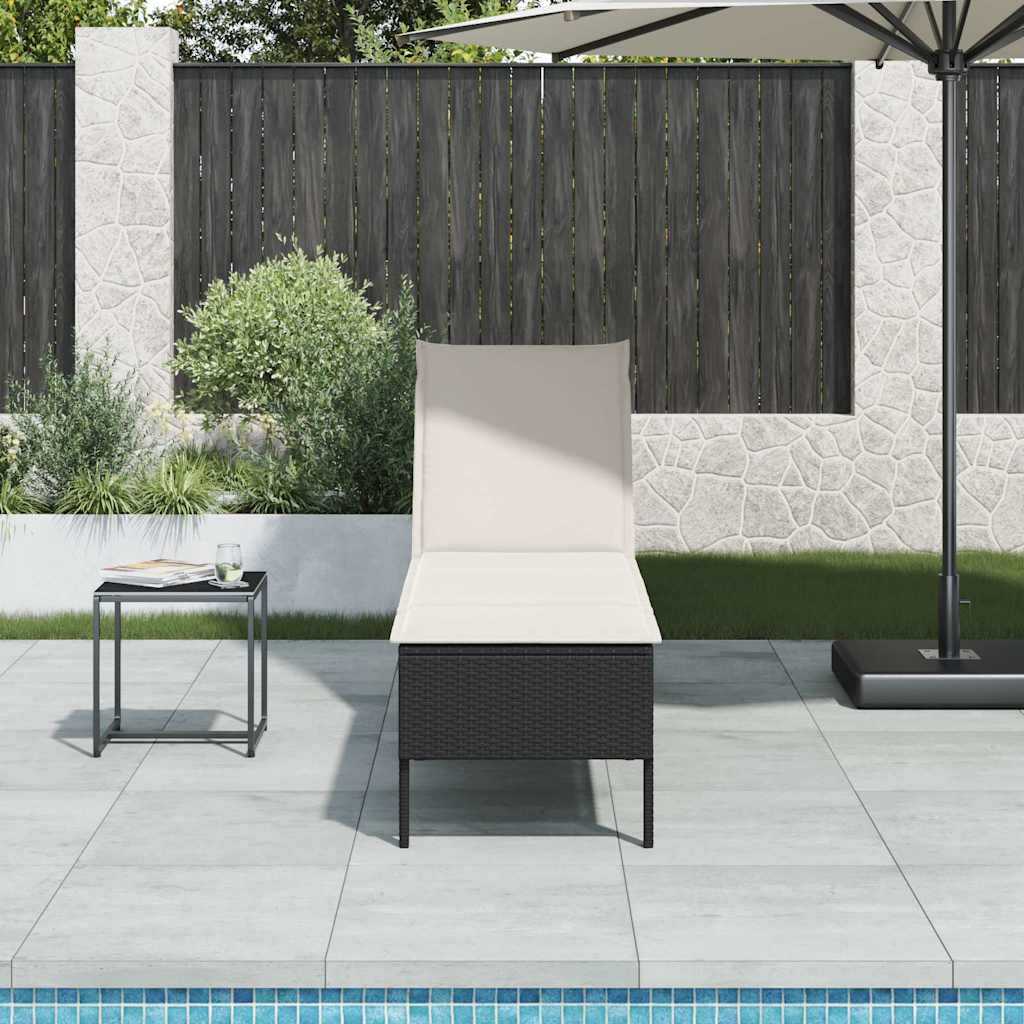 Ξαπλώστρα με Μαξιλάρι Μαύρη 55x200x44 εκ. από Συνθετικό Ρατάν - Pakobazaar