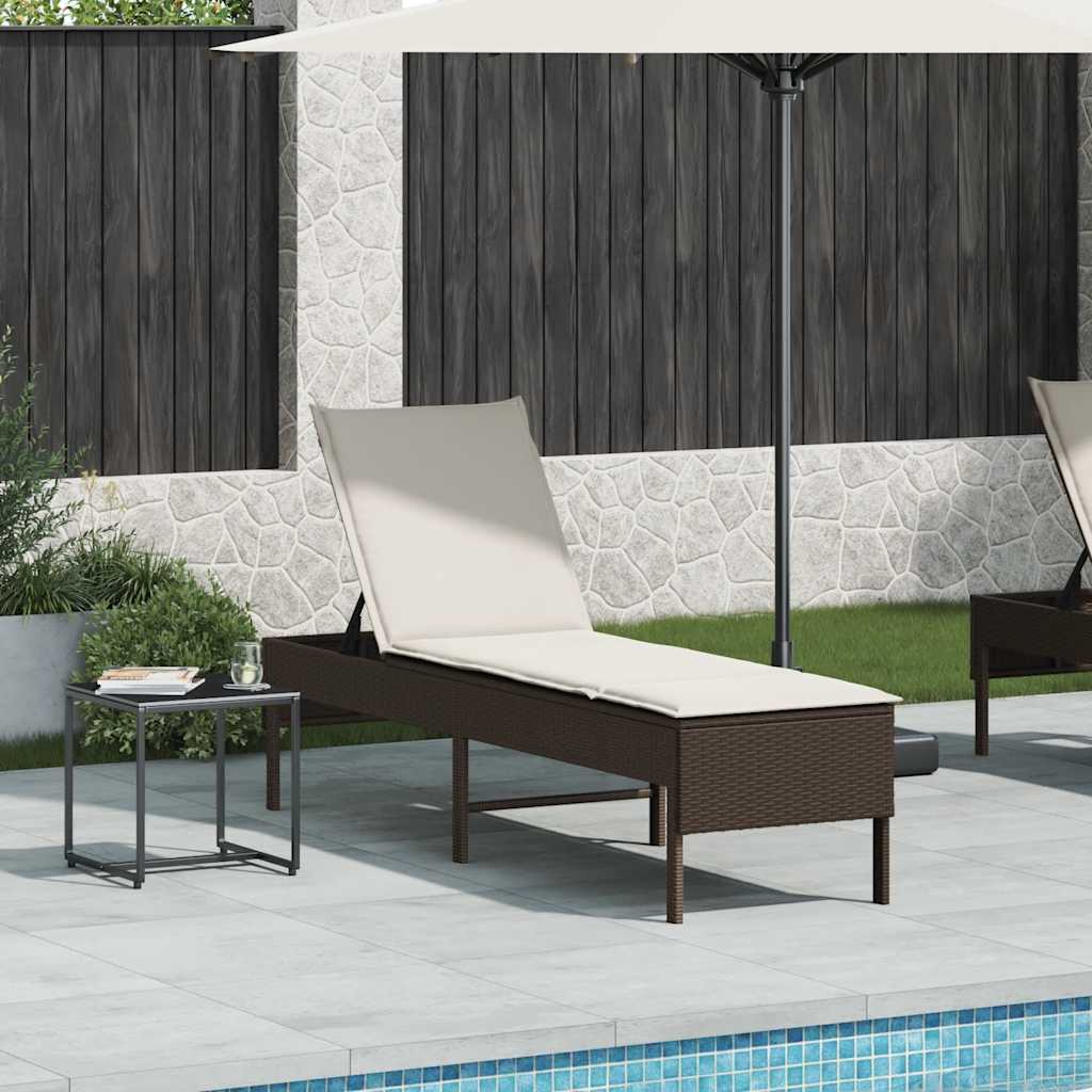 Ξαπλώστρα με Μαξιλάρι Καφέ 55x200x44 εκ. από Συνθετικό Ρατάν - Pakobazaar