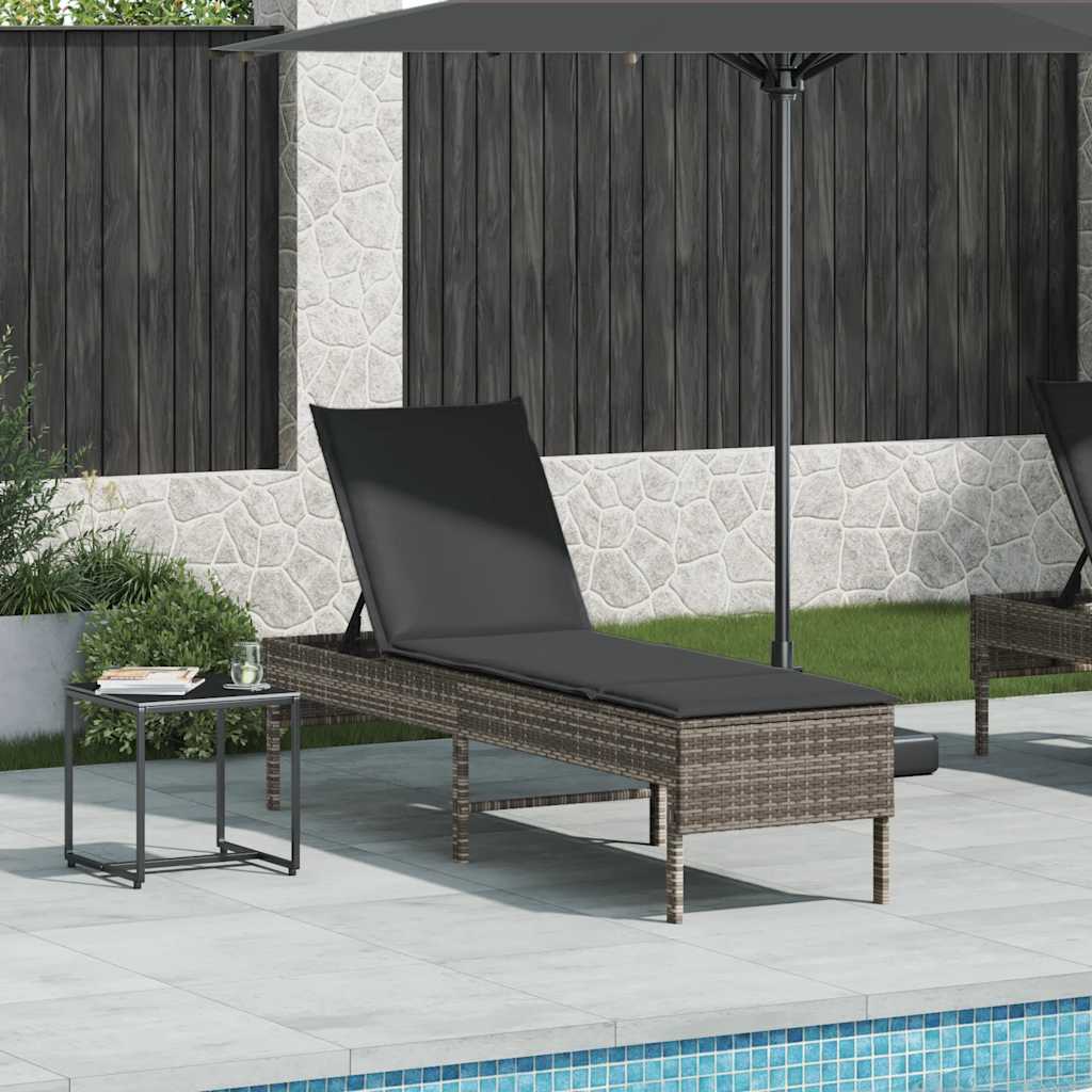 Ξαπλώστρα με Μαξιλάρι Γκρι 55x200x44 εκ. από Συνθετικό Ρατάν - Pakobazaar