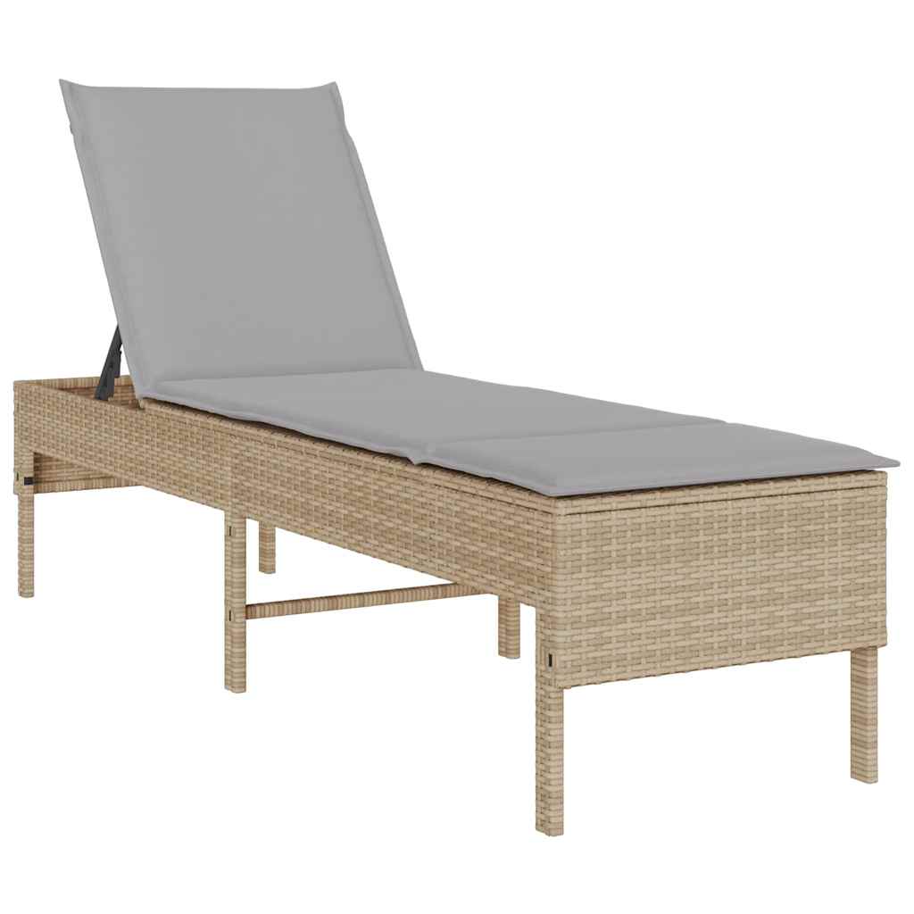 Ξαπλώστρα με Μαξιλάρι Μπεζ 55x200x44 εκ. από Συνθετικό Ρατάν - Pakobazaar