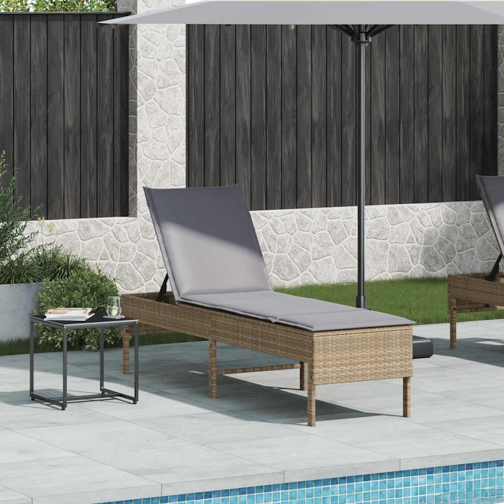 Ξαπλώστρα με Μαξιλάρι Μπεζ 55x200x44 εκ. από Συνθετικό Ρατάν - Pakobazaar