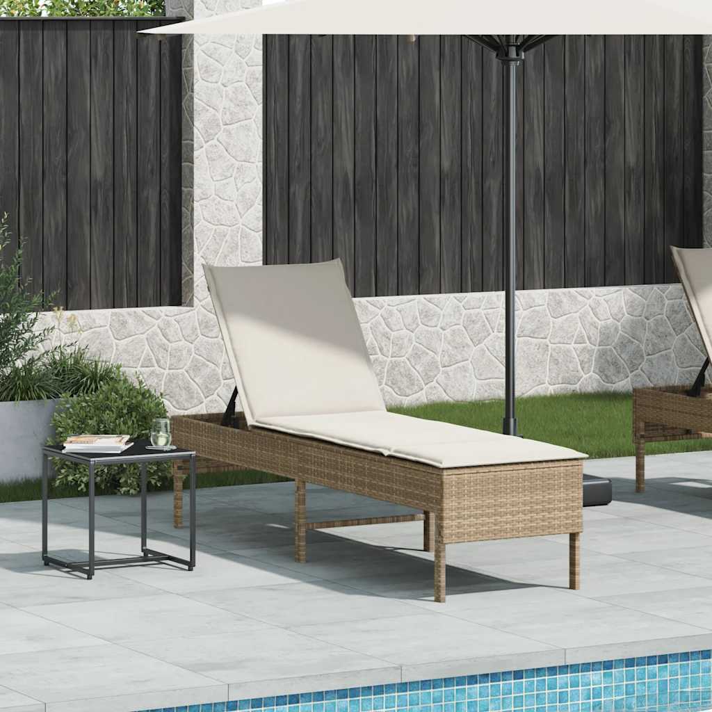 Ξαπλώστρα με Μαξιλάρι Μπεζ 55x200x44 εκ. από Συνθετικό Ρατάν - Pakobazaar
