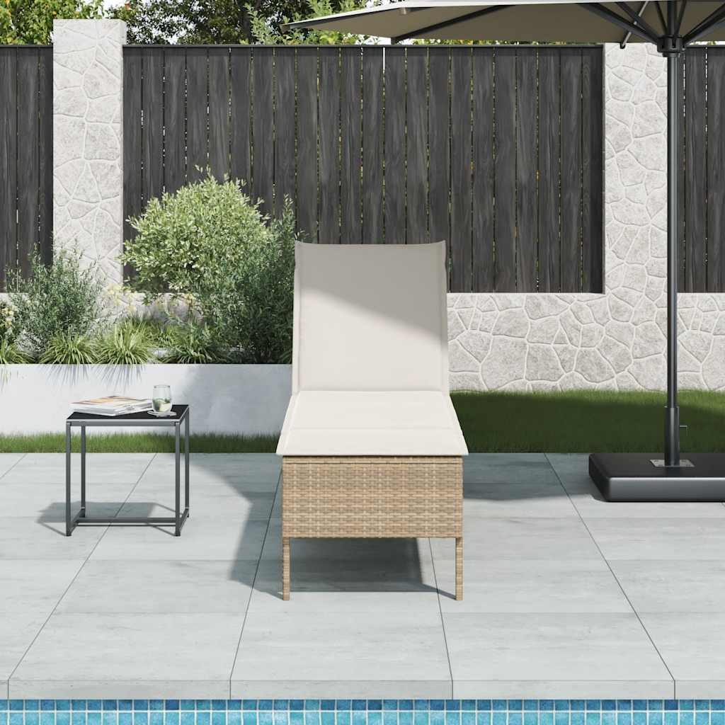 Ξαπλώστρα με Μαξιλάρι Μπεζ 55x200x44 εκ. από Συνθετικό Ρατάν - Pakobazaar