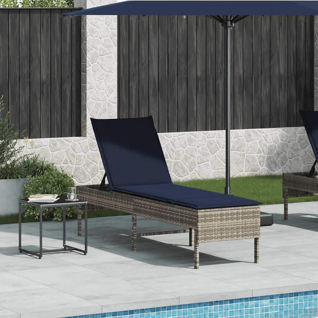 Ξαπλώστρα με Μαξιλάρι Γκρι 55x200x44 εκ. από Συνθετικό Ρατάν - Pakobazaar