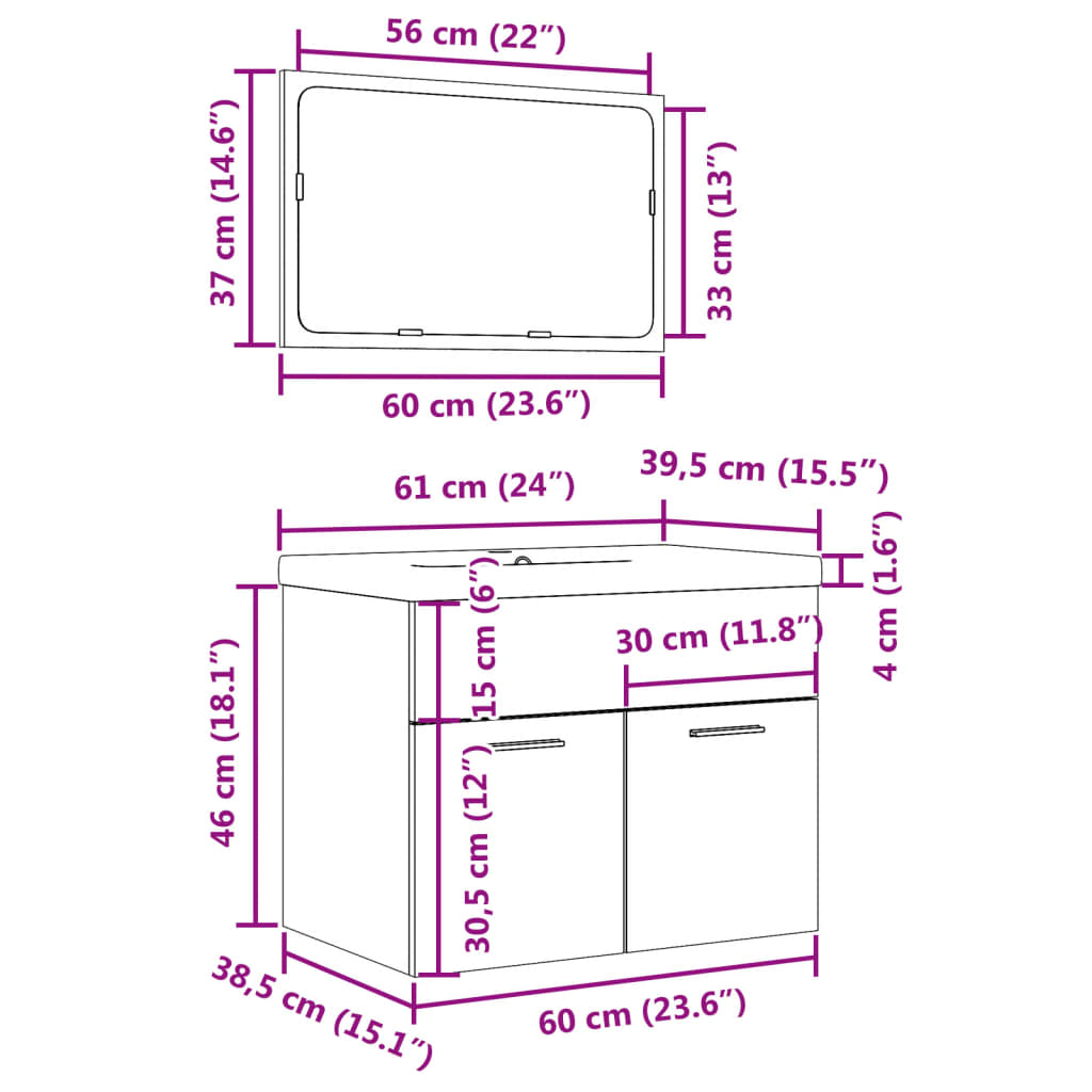 Σετ Επίπλων Μπάνιου 3 Τεμαχίων Γκρι Σκυροδέματος από Επεξ. Ξύλο - Pakobazaar