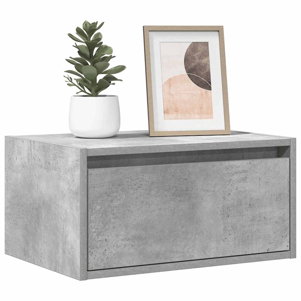 Κομοδίνα Επιτοίχια με Φώτα LED 2 τεμ. Γκρι Σκυροδέματος - Pakobazaar