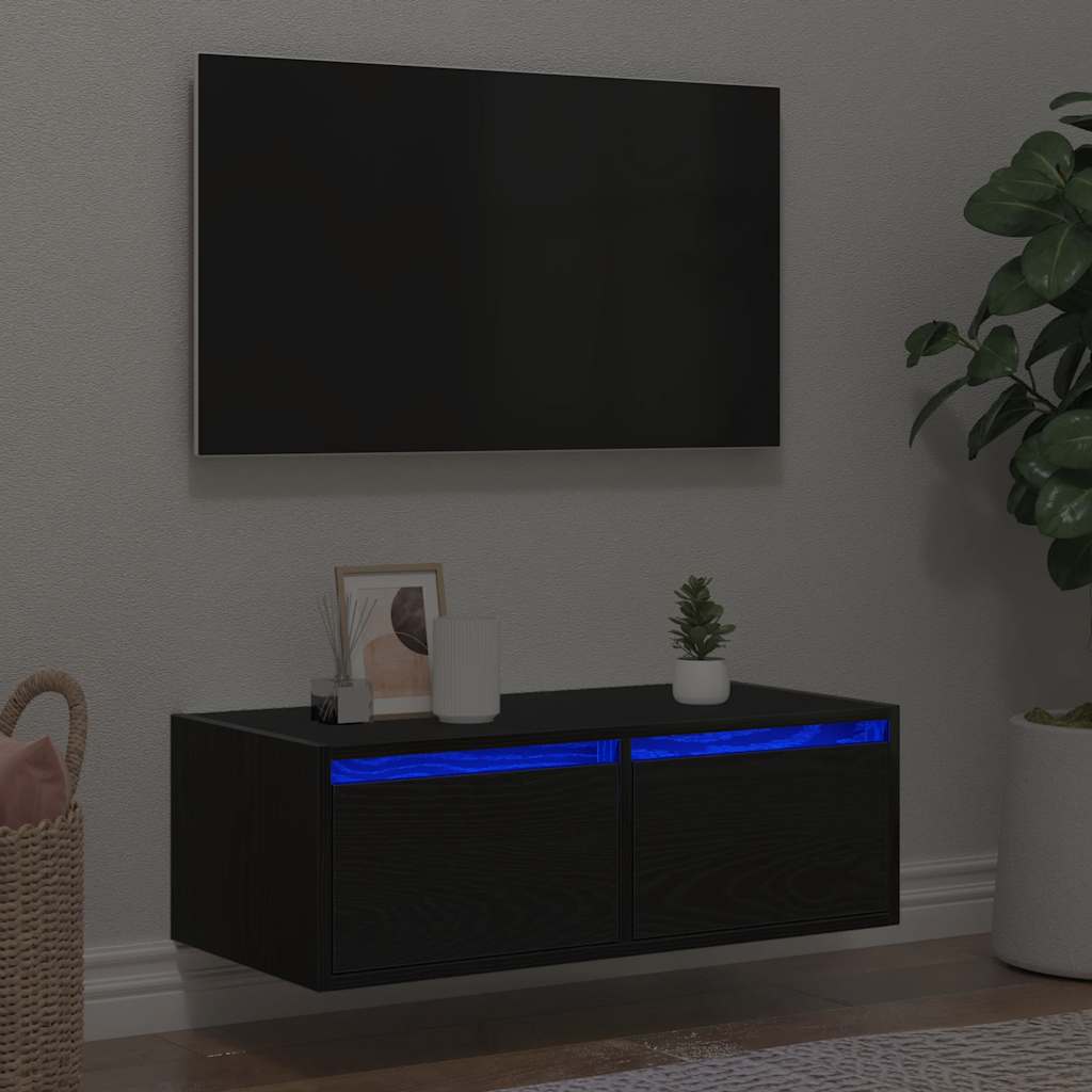 Έπιπλο Τηλεόρασης με LED Μαύρη βελανιδιά 75x35,5x25 εκ. - Pakobazaar