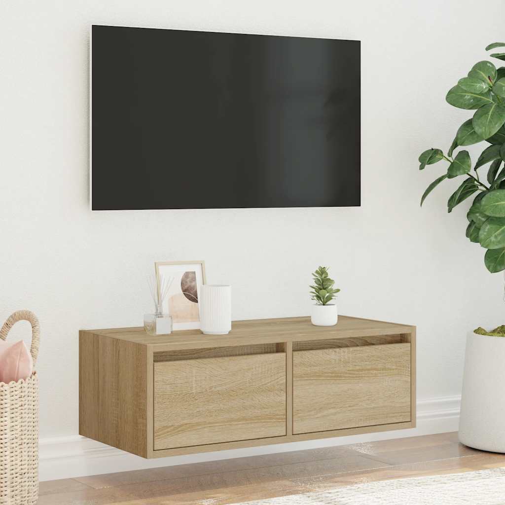 ντουλάπι τηλεόρασης  με φώτα LED Sonoma Oak 75x35,5x25 cm - Pakobazaar