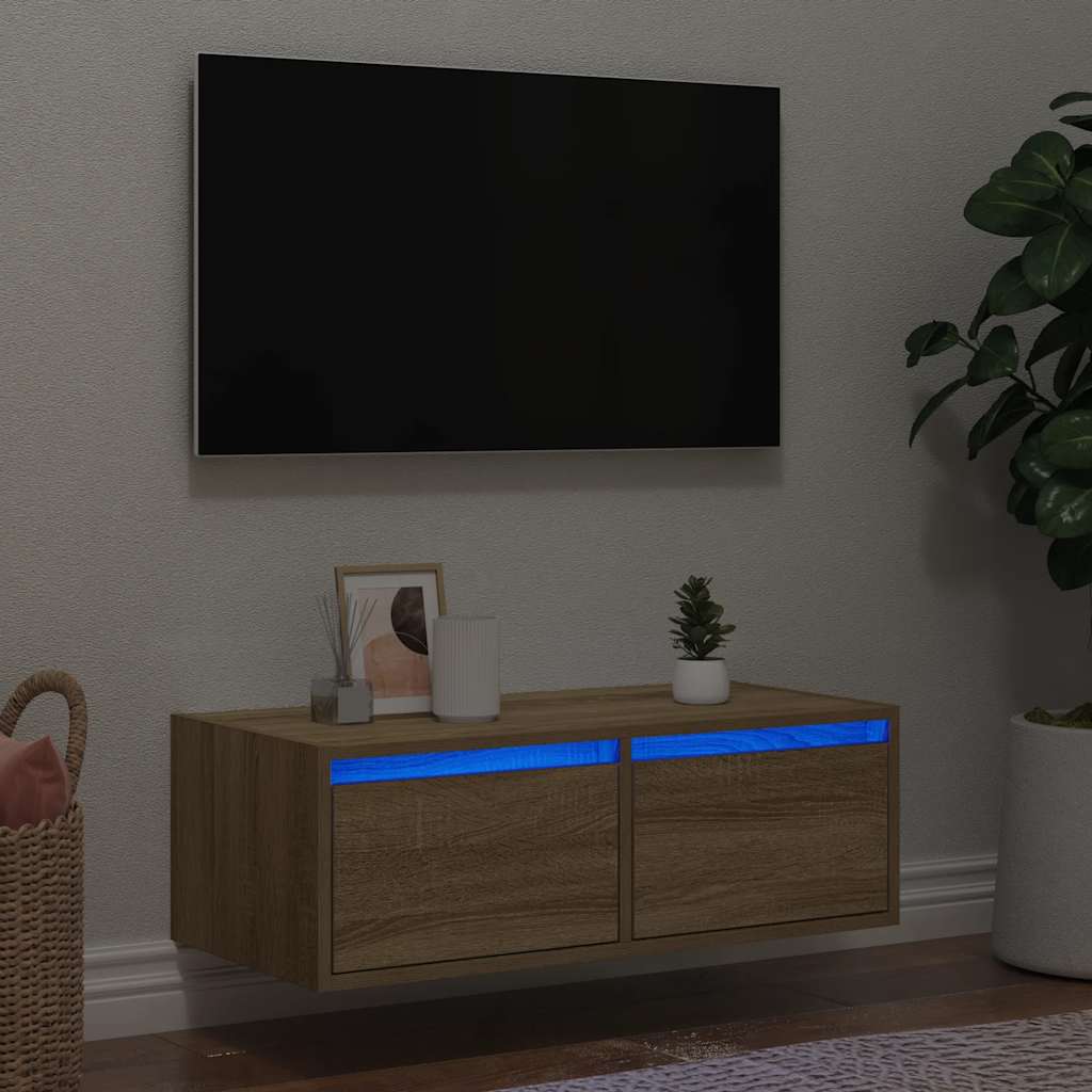 ντουλάπι τηλεόρασης  με φώτα LED Sonoma Oak 75x35,5x25 cm - Pakobazaar