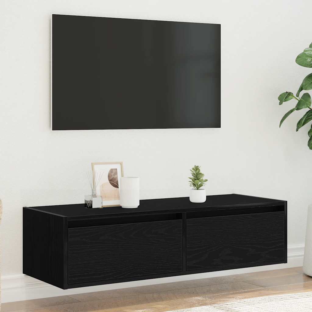 Έπιπλο Τηλεόρασης με LED Μαύρη βελανιδιά 100X35,5x25 εκ.