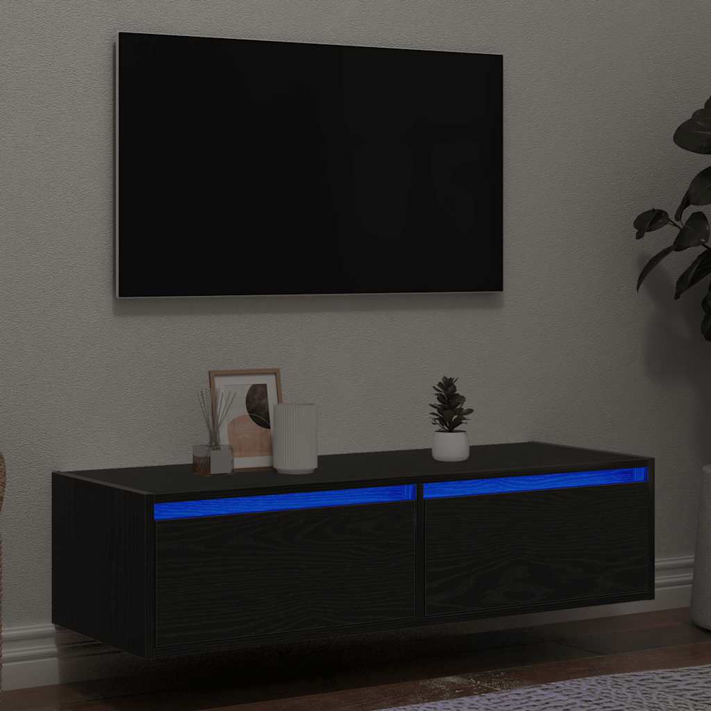 Έπιπλο Τηλεόρασης με LED Μαύρη βελανιδιά 100X35,5x25 εκ.