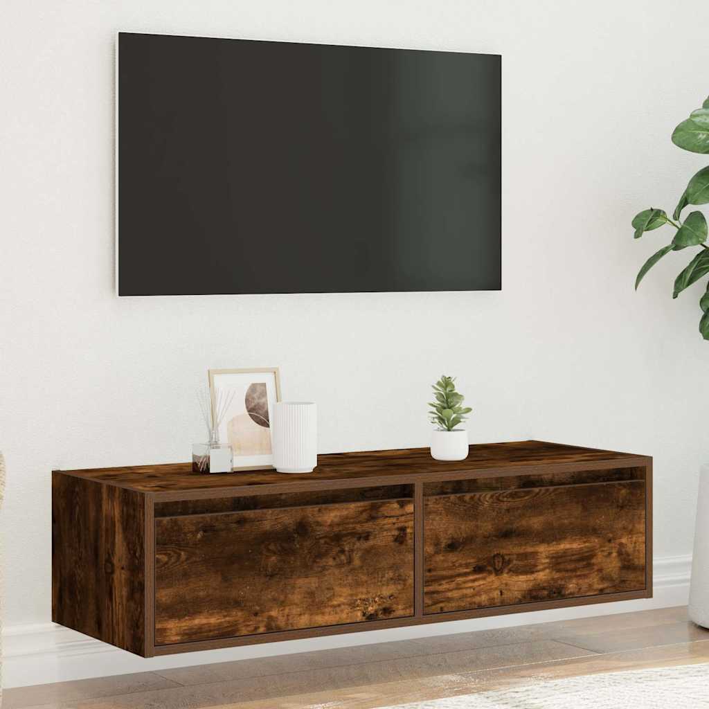 Έπιπλο Τηλεόρασης με LED Καπνιστή Δρυς 100X35,5x25 εκ. - Pakobazaar