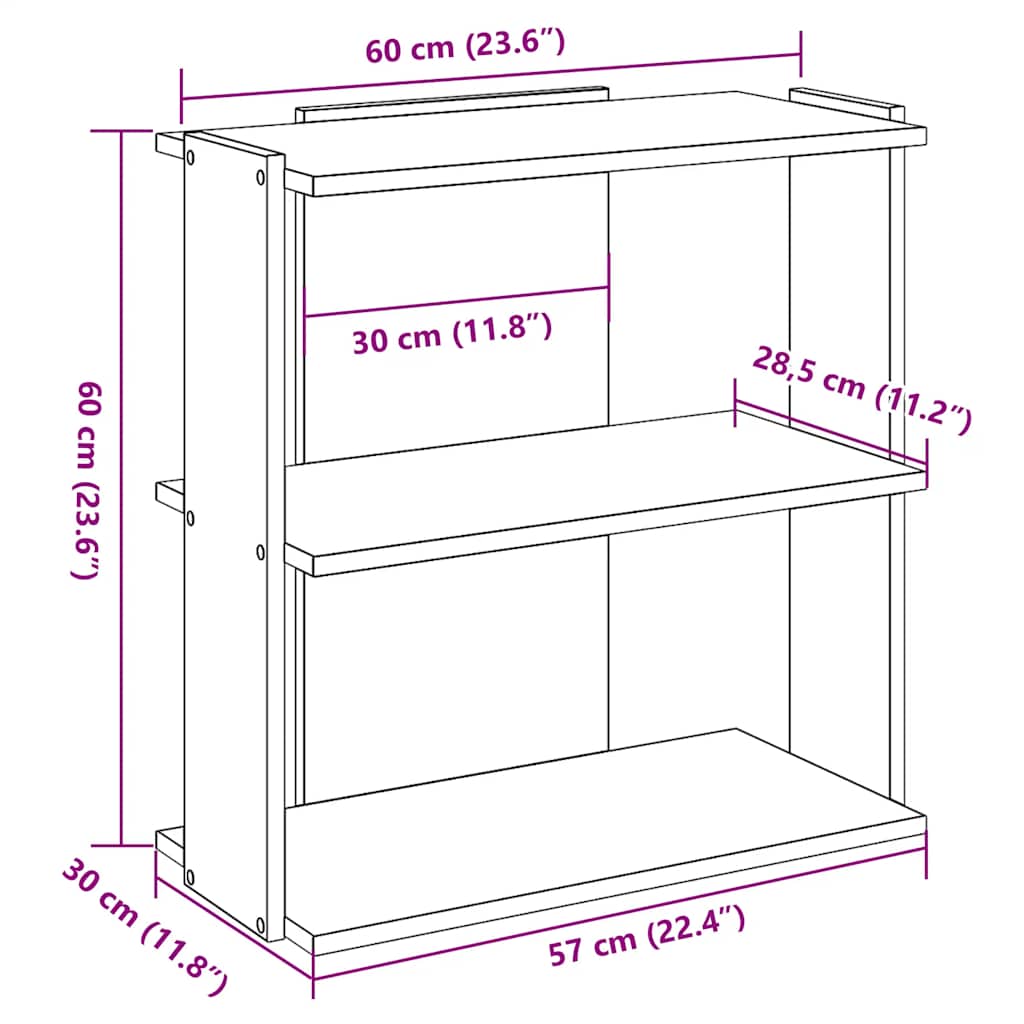 Βιβλιοθήκη 3 Επιπέδων Sonoma Δρυς 60x30x60 εκ. Επεξεργ. Ξύλο - Pakobazaar