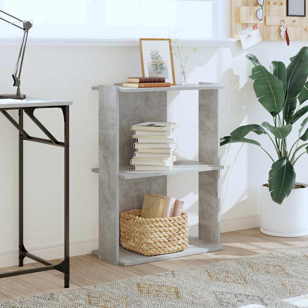 Βιβλιοθήκη 3 επιπέδων Μπετόν Γκρι 60x30x80 cm Ξύλινη κατασκευή