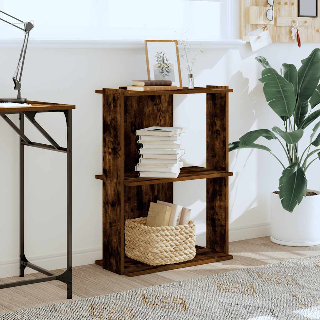 Βιβλιοθήκη 3 Επιπέδων Καπνιστή Δρυς 60x30x80 εκ. Επεξεργ. Ξύλο