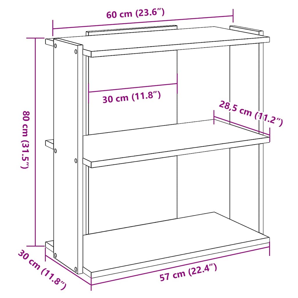Βιβλιοθήκη 3 Επιπέδων Καπνιστή Δρυς 60x30x80 εκ. Επεξεργ. Ξύλο