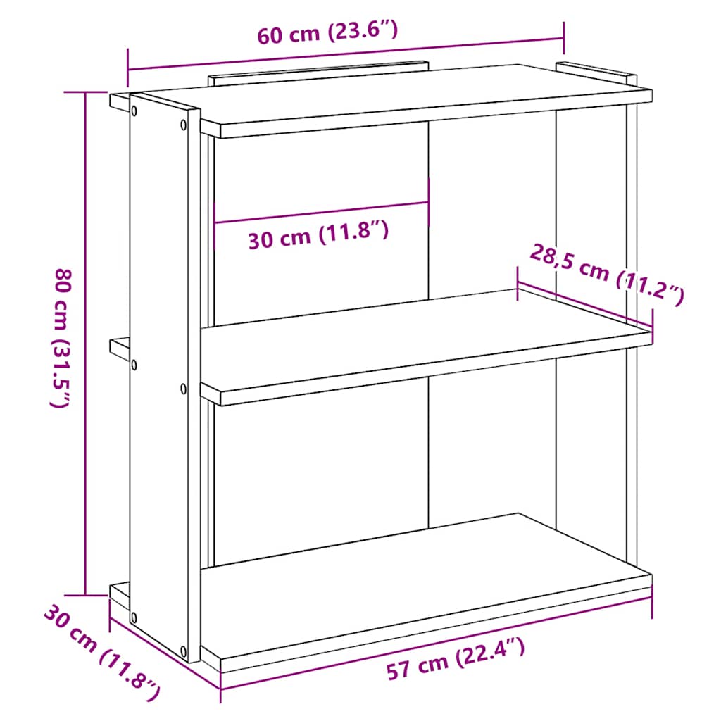 Βιβλιοθήκη 3 επιπέδων Δρυς τεχνίτης 60x30x80 cm