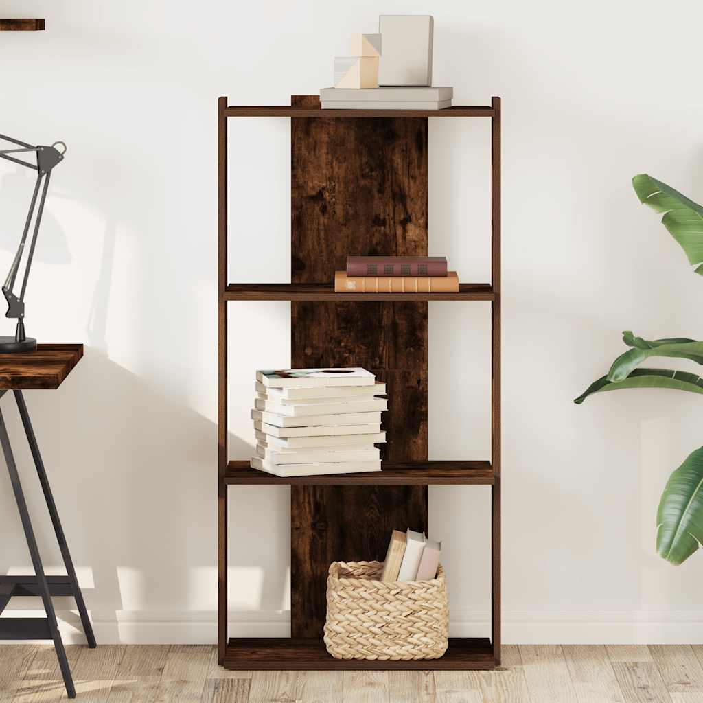 Βιβλιοθήκη 3 Επιπέδων Καπνιστή Δρυς 60x30x120 εκ. Επεξεργ. Ξύλο