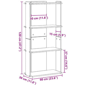 Βιβλιοθήκη 3 Επιπέδων Καφέ Δρυς 60 x 30 x 120 εκ. Επεξεργ. Ξύλο