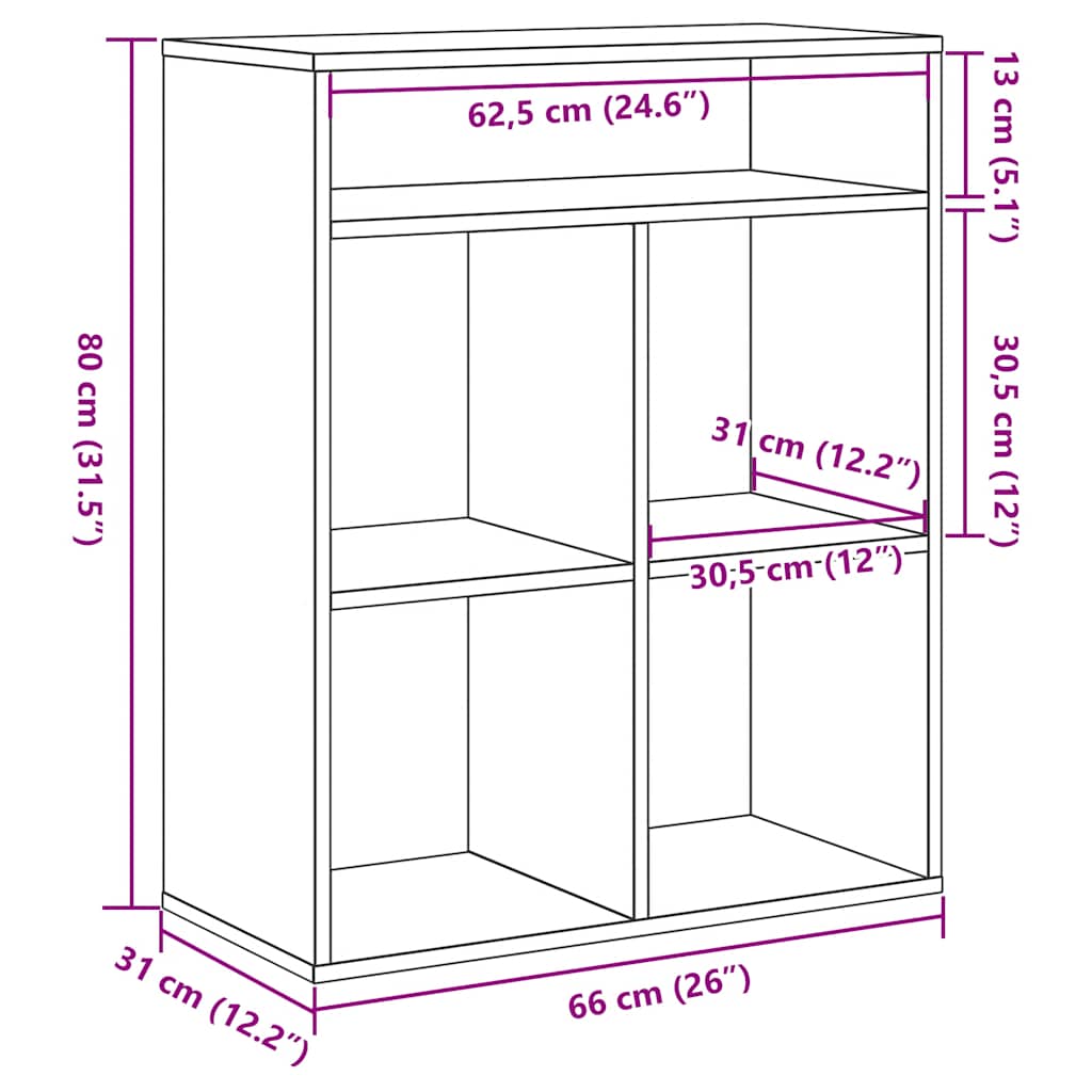 Βιβλιοθήκη Καφέ Δρυς 66x31x80 εκ. από Επεξεργασμένο Ξύλο