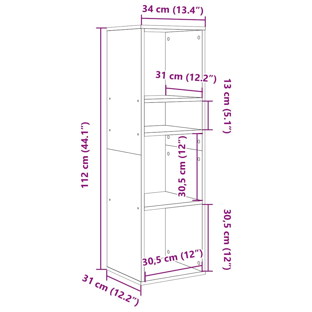 Βιβλιοθήκη με 5 Ράφια Λευκή 34x31x112 εκ. Επεξεργασμένο Ξύλο