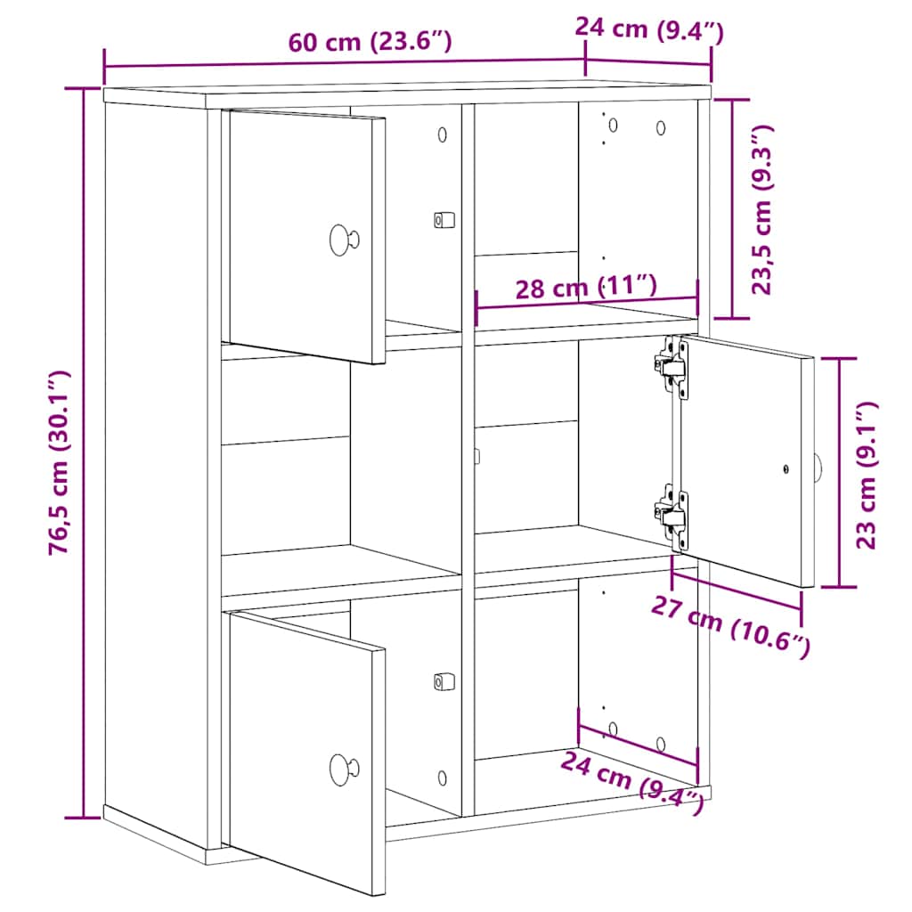 Βιβλιοθήκη Αρτισιανή Δρυς 60x24x76,5 εκ. Επεξ. Ξύλο