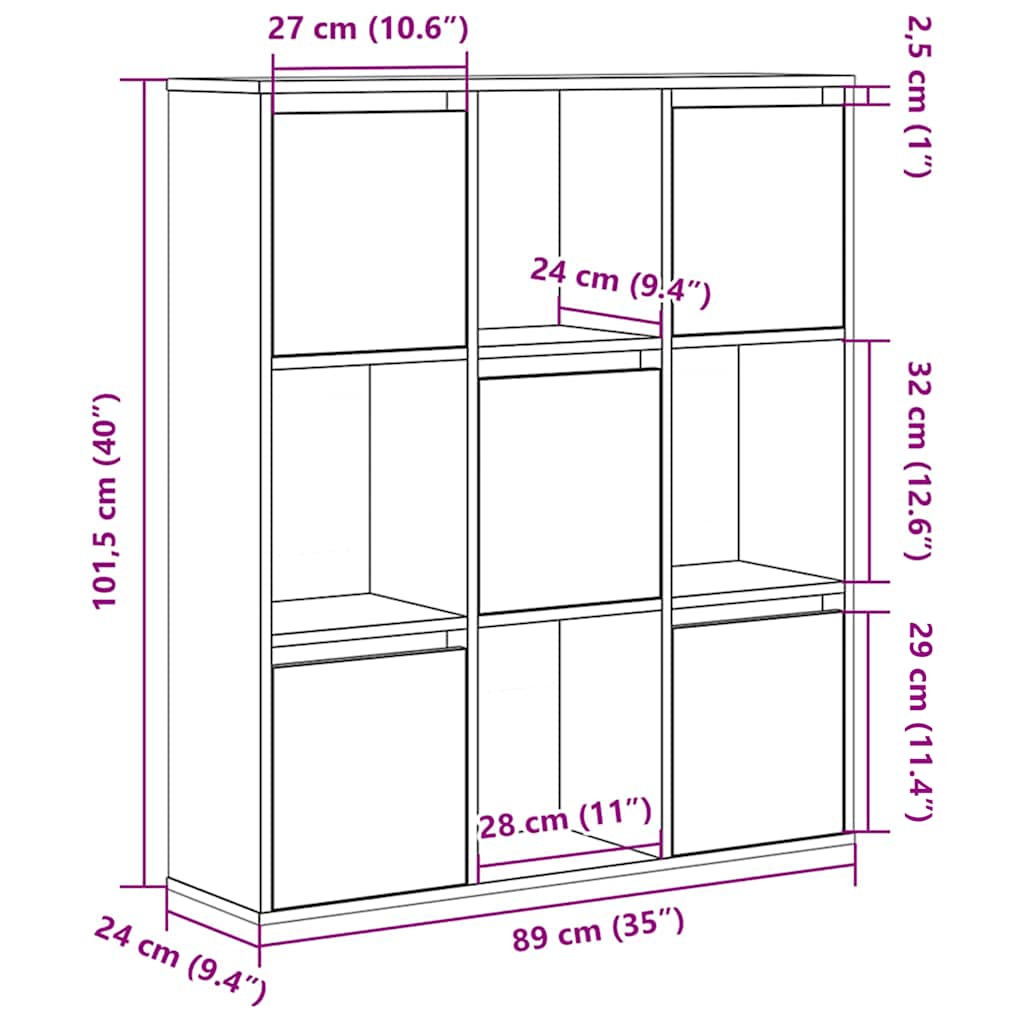 Βιβλιοθήκη Γκρι Σκυροδέματος 89x24x101,5 εκ. Επεξεργ. Ξύλο - Pakobazaar