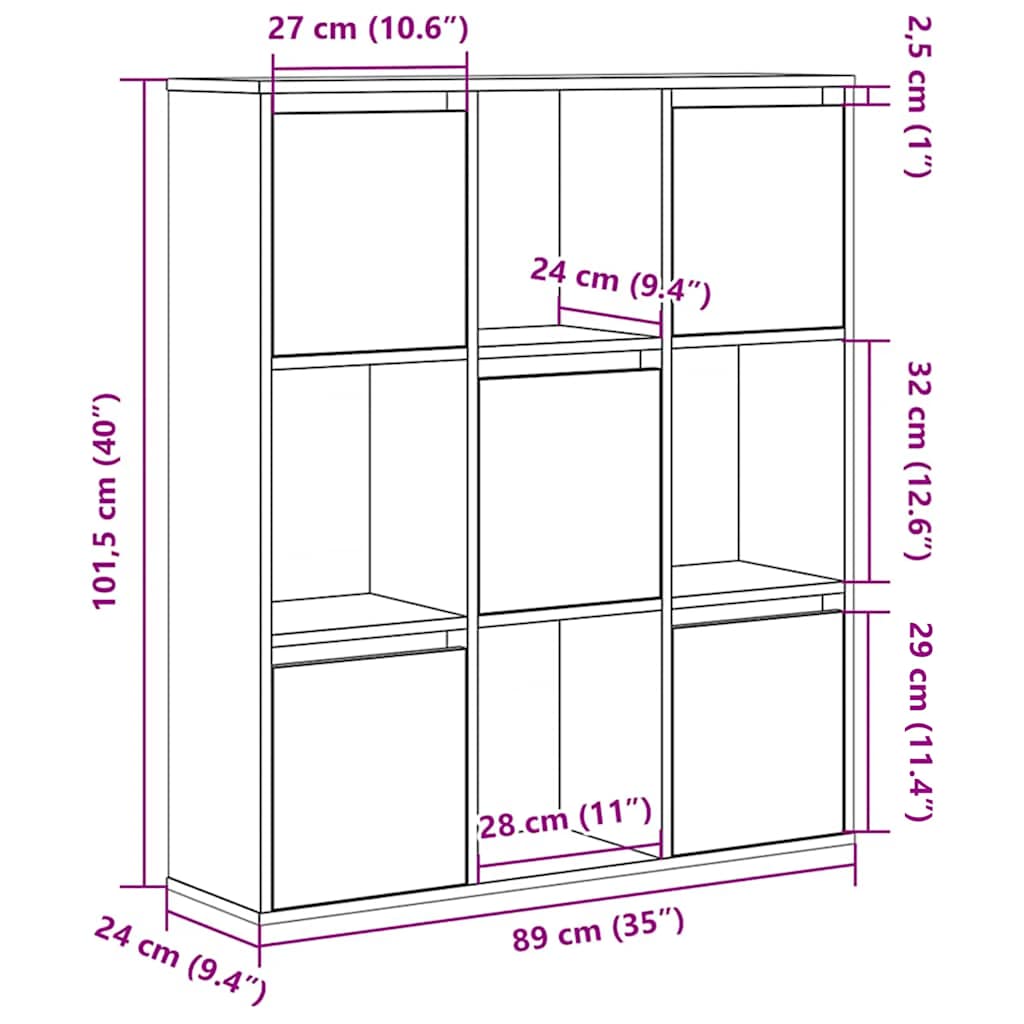 Βιβλιοθήκη Αρτισιανή Δρυς 89x24x101,5 εκ. Επεξ. Ξύλο