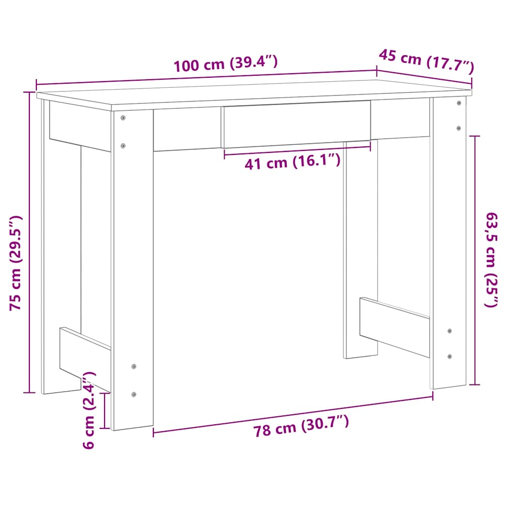 Γραφείο Καφέ Δρυς 100x45x75 εκ. από Επεξεργασμένο Ξύλο