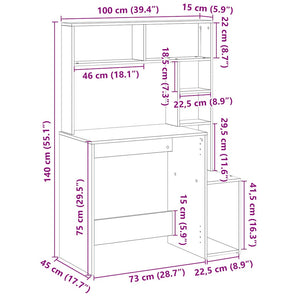Γραφείο με Ράφια Καπνιστή Δρυς 100x45x140 εκ Επεξεργασμένο Ξύλο