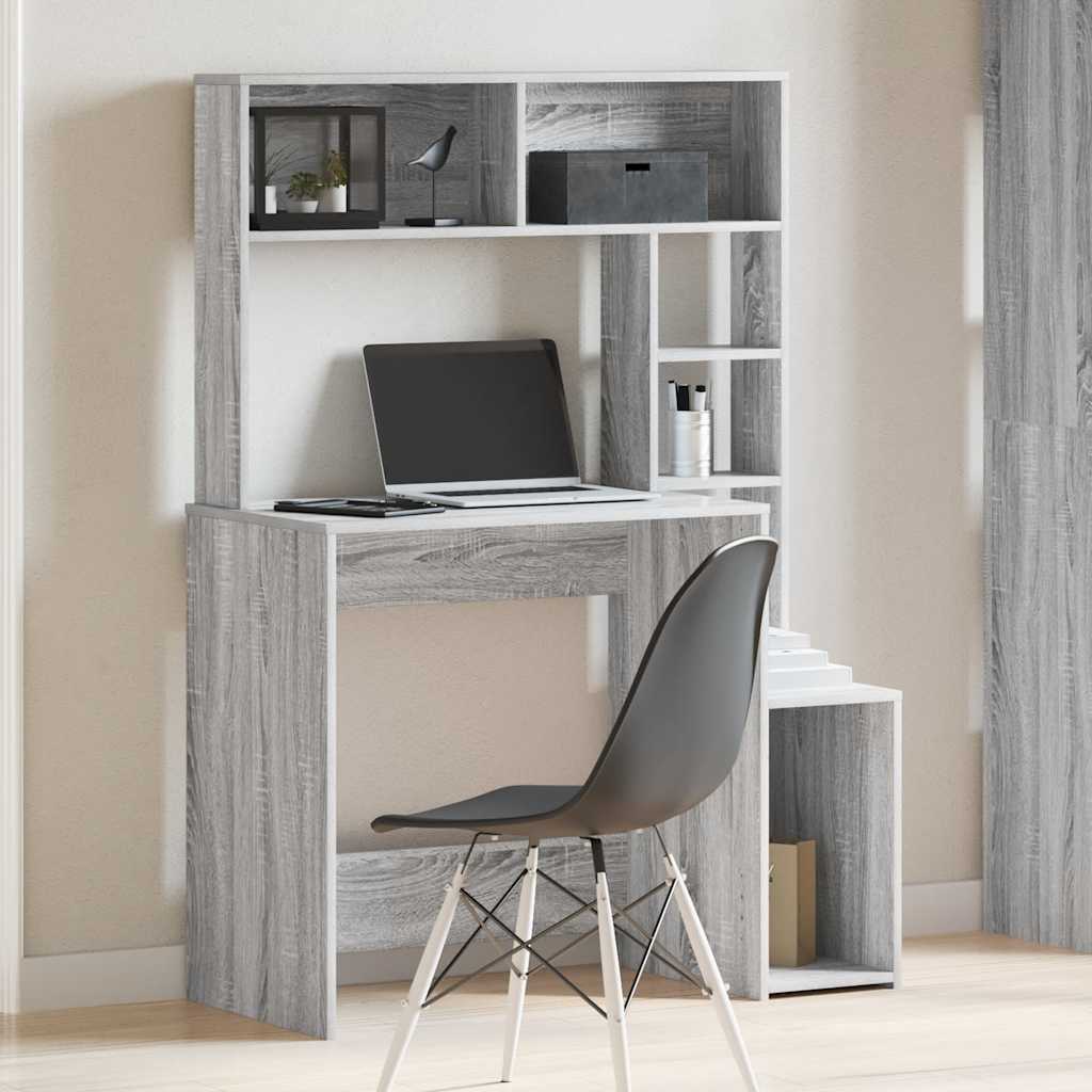 Γραφείο με Ράφια Γκρι Sonoma 100x45x140 εκ. Επεξεργασμένο Ξύλο