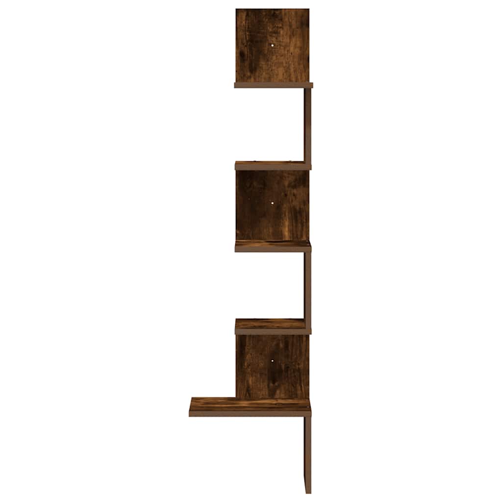 Γωνιακή Ραφιέρα Τοίχου Καπνιστή Δρυς 32x32x127,5 εκ Επεξ. Ξύλο