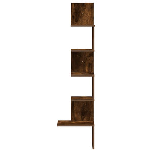 Γωνιακή Ραφιέρα Τοίχου Καπνιστή Δρυς 32x32x127,5 εκ Επεξ. Ξύλο