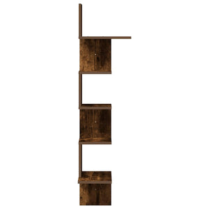 Γωνιακή Ραφιέρα Τοίχου Καπνιστή Δρυς 32x32x127,5 εκ Επεξ. Ξύλο