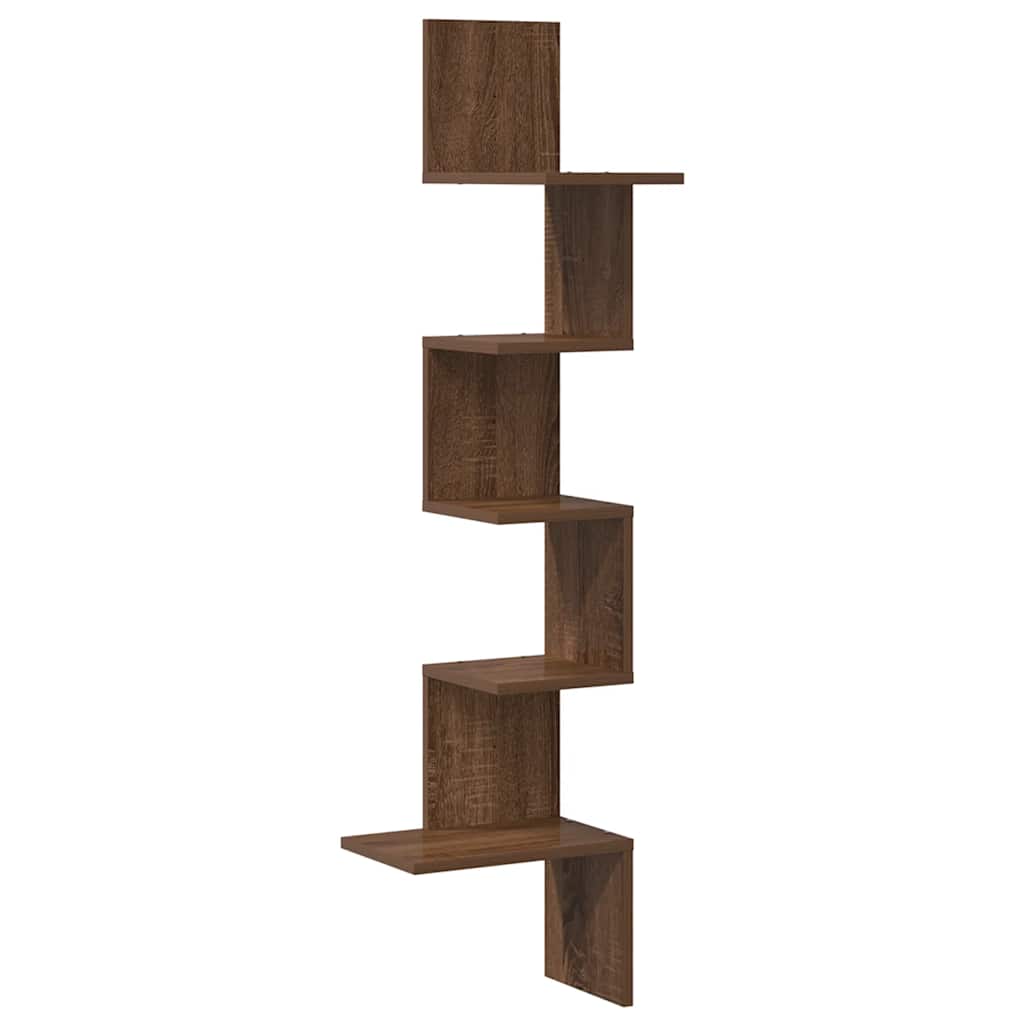 Γωνιακή Ραφιέρα Τοίχου Καφέ Δρυς 32x32x127,5 εκ. Επεξ. Ξύλο