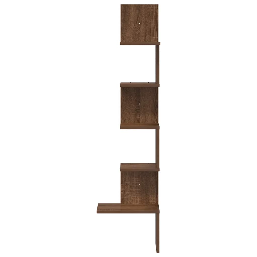 Γωνιακή Ραφιέρα Τοίχου Καφέ Δρυς 32x32x127,5 εκ. Επεξ. Ξύλο