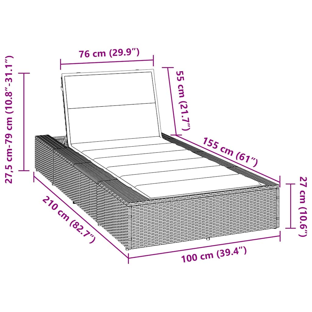 Ξαπλώστρα με αιωρούμενο μαξιλάρι Γκρι Poly Rattan - Pakobazaar