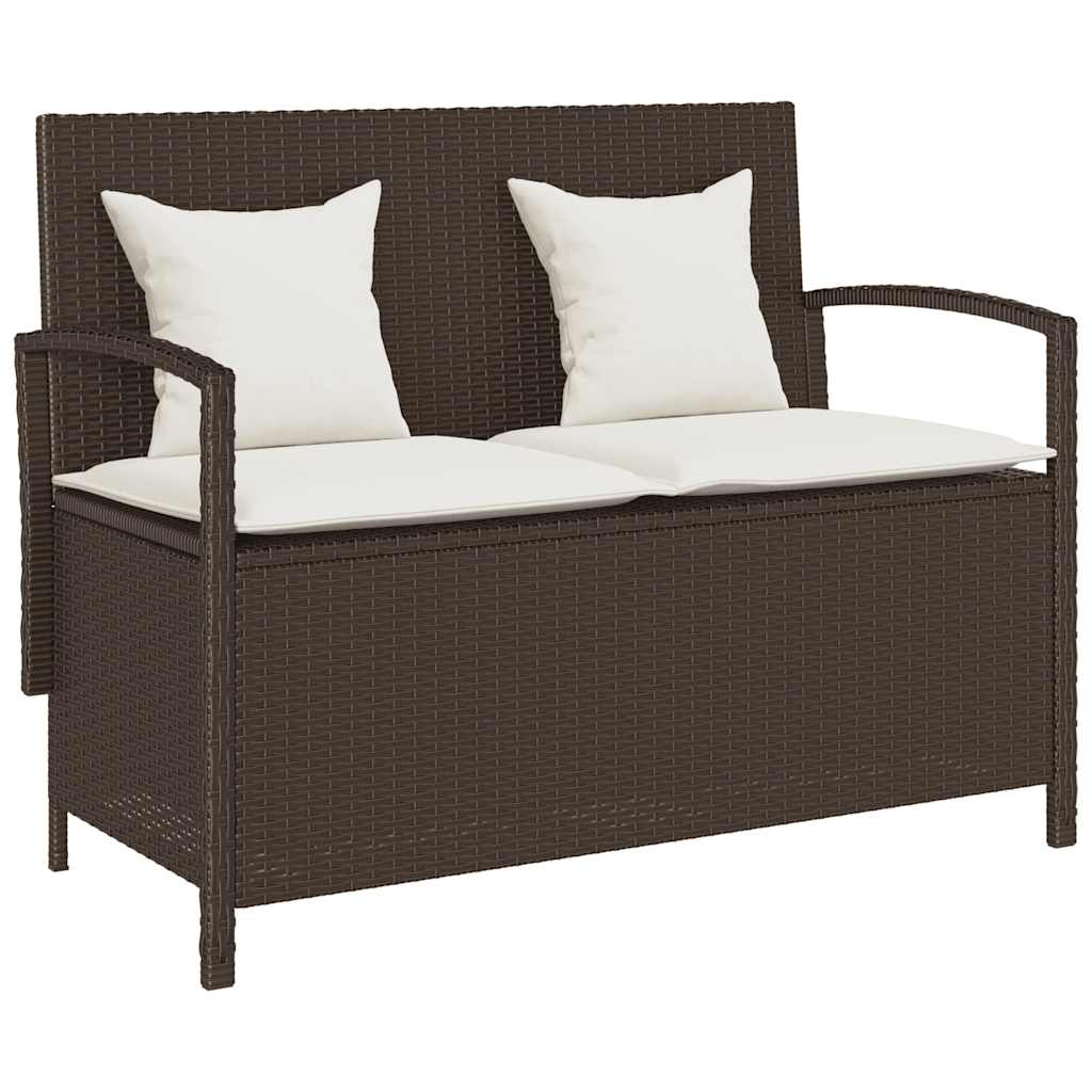 Πάγκος αποθήκευσης κήπου με μαξιλάρι Brown Poly Rattan - Pakobazaar