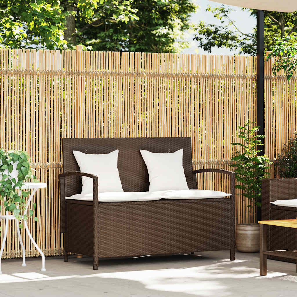 Πάγκος αποθήκευσης κήπου με μαξιλάρι Brown Poly Rattan - Pakobazaar