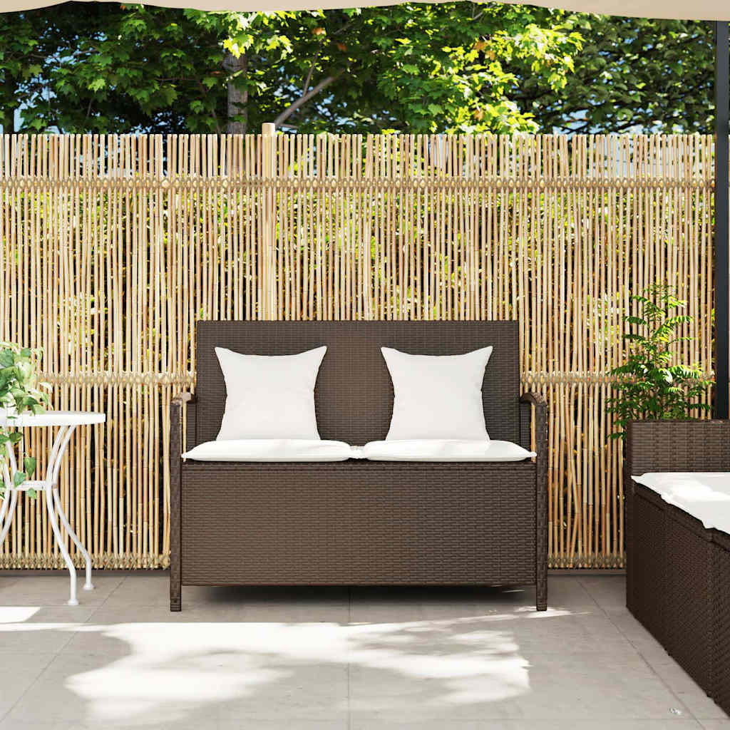 Πάγκος αποθήκευσης κήπου με μαξιλάρι Brown Poly Rattan - Pakobazaar