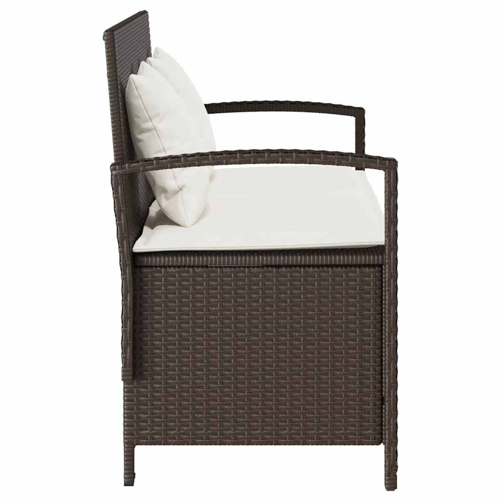 Πάγκος αποθήκευσης κήπου με μαξιλάρι Brown Poly Rattan - Pakobazaar